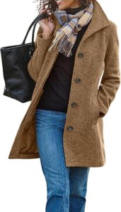 Camel Wool Blend Pea Coat for a Warm Date Night