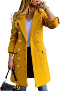 Mustard Yellow Double-Breasted Peacoat for a Stylish Date Night