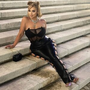 Mesh Corset & Leather Cut-Out Pants Combo