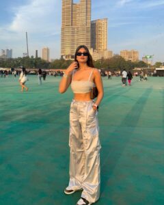 Cream Crop Top & Cargo Pants Ensemble