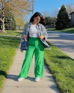 Casual Denim, Basics, and Vibrant Green Pants