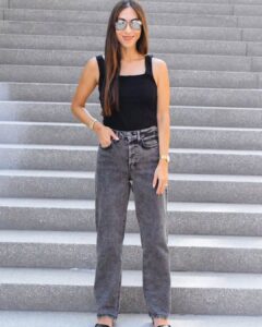 Classic Black Tank with Washed Grey Denim