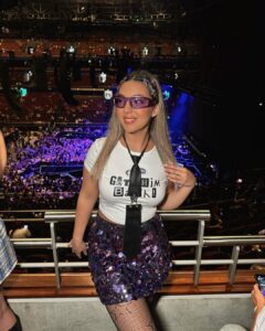 Graphic Tee and Sequin Skirt Fusion for Concert