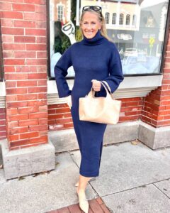 midi sweater dress outfit with belt