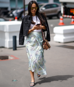 Denim Jacket outfit with slip skirt