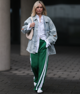 jean jacket outfit with track pants